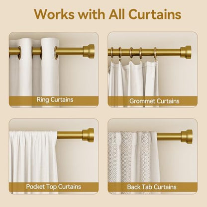 YaFex Curtain Rods 32-170 Inch, Heavy Duty 1 Inch Adjustable Curtain Rod for Windows, Gold Extra Long Window Treatment Rods, Modern Design, Easy Installation