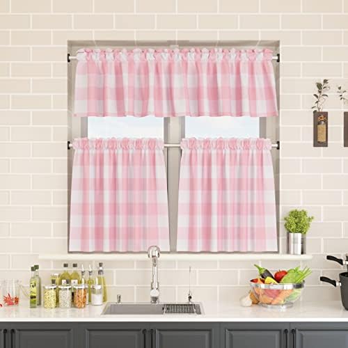 2 Pack Buffalo Check Valances for Windows Living Room 18 inches Long Classic Gingham Plaid Bedroom Bathroom Rod Pocket Country Farmhouse Kitchen Window Curtain Valances - 54"x18" Pink & White
