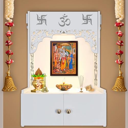 SANVIKA Hanuman Showing His Humbleness in Ram Darbar and Mata Sita Giving Blessings. A Holy Religious Poster Painting with Frame for Hindu Worship Purpose (COL1)