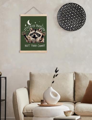 Funny Olive Green Motivational Raccoon Poster Wall Art Framed 12x16in | Raccoon Lover Gifts, It's Called Trash Can Not Trash Cannot Inspirational Canvas Prints Wall Decor for Bedroom Home Office