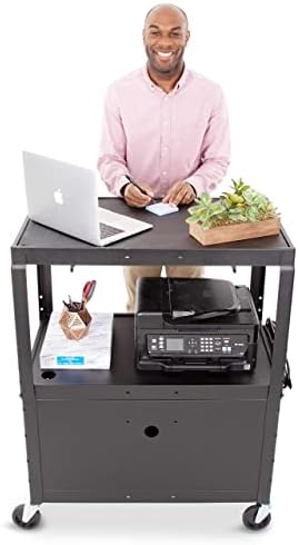 line leader large av cart with locking cabinet on a desk or shelf