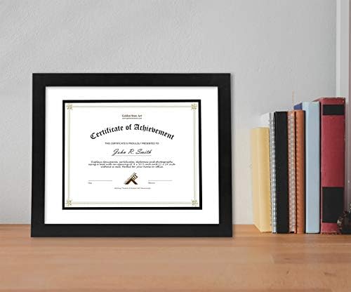 Golden State Art 11x14 Diploma Frame for 8.5x11 Document,Solid Wood/Glass | Fit For 11X14 Document & Certificates Without Mat,Double Mat(White With Black) ,Black ,1 Pack