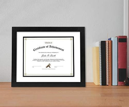 Golden State Art 11x14 Diploma Frame for 8.5x11 Document,Solid Wood/Glass | Fit For 11X14 Document & Certificates Without Mat,Double Mat(White With Black) ,Black ,1 Pack