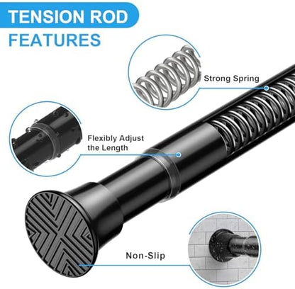 Spring Tension Curtain Rod 30-76 Inch Black Tension Rod 1pcs | Adjustable Curtain Rods No Dilling Spring Curtain Tension Rod Extendable Curtain Rods for Windows Bathroom Doorway Kitchen