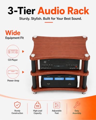 heavy duty 3-tier av media stand, 264 lb showing dimensions