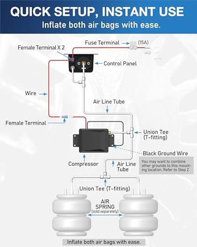 onboard air compressor kit for air bag suspension, package contents