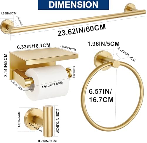 5 pieces bathroom hardware accessories set brushed gold on a desk or shelf