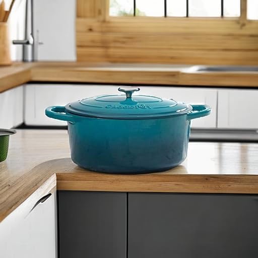 Crock-Pot Artisan 5-Quart Round Enameled Cast Iron Dutch Oven – Teal Ombre - Image 5