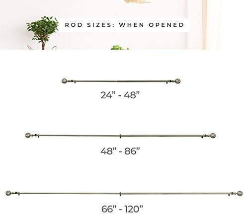 CHICOLOGY 3/4 to 1 inch Diameter Pole for Drapes Finials, Window Decor Elegant Finished, Bronze, Nickel & Black Curtain Rods, 48 to 86 inches, Antique Brass-Clare (Pack of 2)