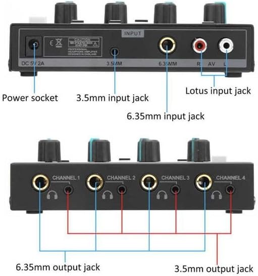 Riworal Headphone Amplifier 4 Channel Audio Amplifier Portable Splitter - Image 3