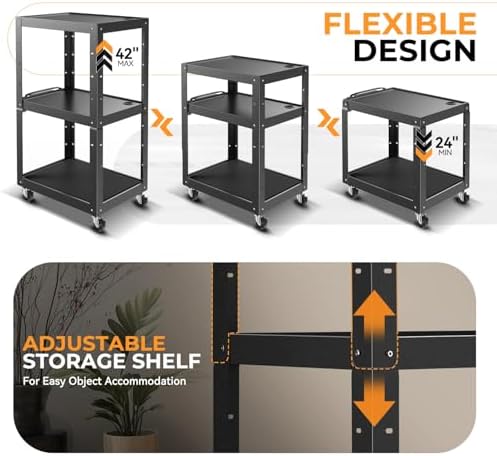 auto dynasty adjustable av cart w/power strip, 4 shown in use