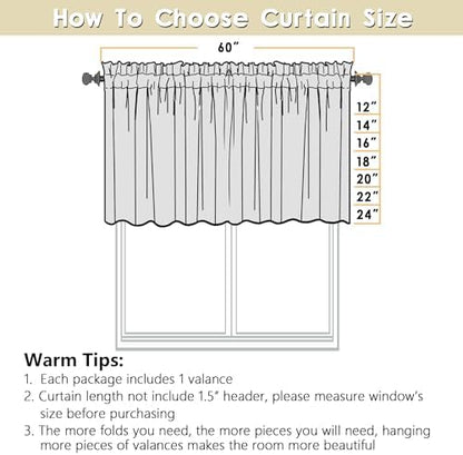 Valance for Windows, Light Filtering Faux Linen Textured Small Short Valance Kitchen Curtain, Dual Rod Pocket Top Short Window Curtain for Bathroom Basement Farmhouse, 60Wx14L Inch, Linen Color