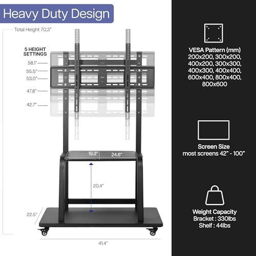 vivo heavy duty mobile tv cart for 42, close-up detail