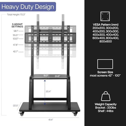 vivo heavy duty mobile tv cart for 42, close-up detail