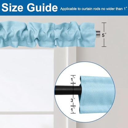 XWZO Sleeve Topper with Top Bottom Ruffle Sleeves Valances Home Décor Window Treatment Bedroom Nursery Kitchen Window Curtain Header, 58" x 5",1 Piece, Textured-Sky Blue