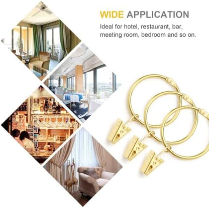 40 Pack Rings Curtain Clips Rustproof Metal Window Drapery Decorative Clips Vintage Heavy Duty Eyelet Curtain Rods Hangers Rings with Hooks, 1.5In Inner Diameter (Gold-Open)