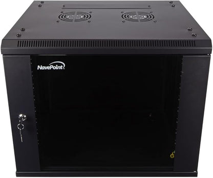 NavePoint 9U Server Cabinet Wall Mount Rack Enclosure Includes 2 Fans, Locking by NavePoint