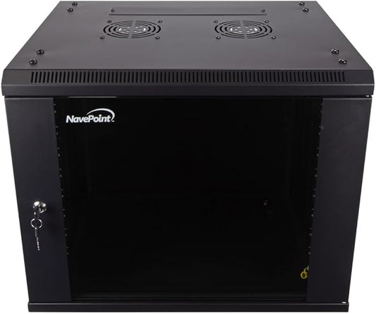NavePoint 9U Server Cabinet Wall Mount Rack Enclosure Includes 2 Fans, Locking by NavePoint