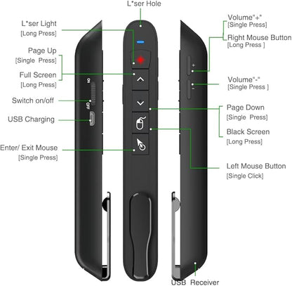 DINOSTRIKE Air Mouse Green Light USB Rechargeable Presentation Clicker Wireless - Image 5