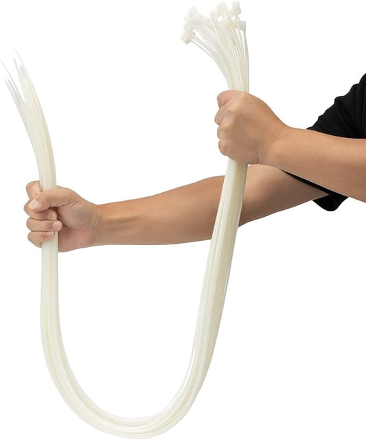 XINGO 48 inch White Zip Ties Heavy Duty 25 PCS, 200 LBS Ultra Strong Plastic by XINGO