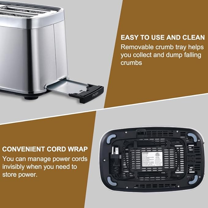 Smart Touch Screen Toaster 2 Slice, KETIAN Automatic Digital Stainless Steel - Image 4