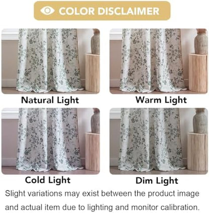 H.VERSAILTEX Linen Blend Curtains for Living Room Printed Floral Curtain Grommet Farmhouse Flower Patterned Drapes Window Treatment Panels Set of 2 Panels, 52" W x 84" L, Retro Floral - Sage