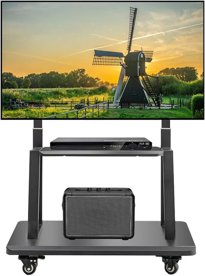 Hellsehen Mobile TV Cart, Rolling TVs Cart on Wheels Height Adjustable by Hellsehen