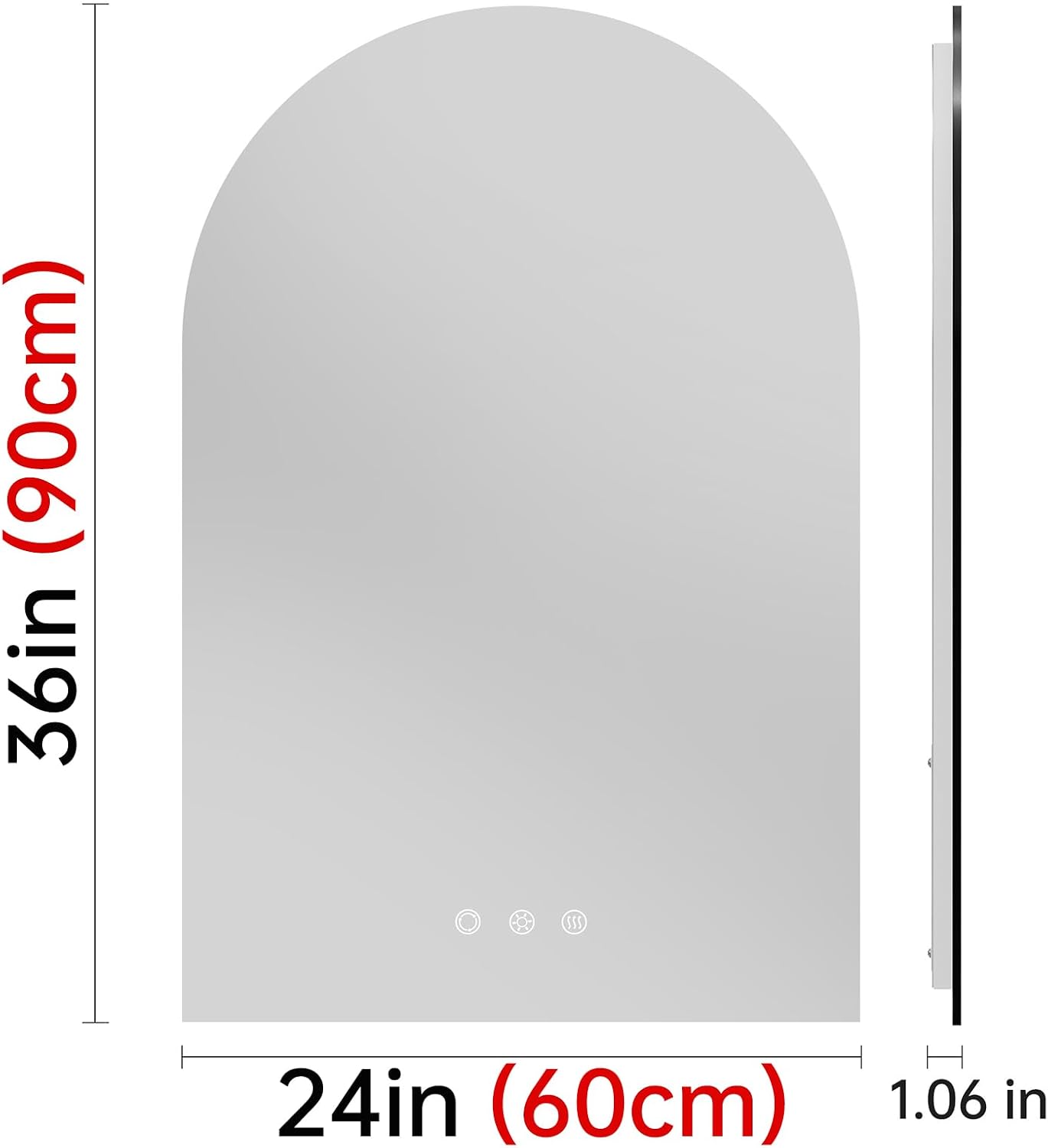 24"x36" Arched LED Lighted Bathroom Mirror with Lights | Fogless, Dimmable, 3 Color Changing, Shatterproof, Touch Sensor