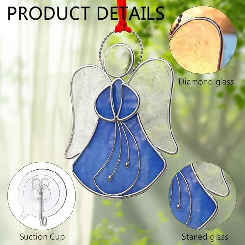 Blue Angel Stained Glass Sun Catcher for Windows Hangings | Personalized Sun Catchers Ornamen,Glass & Metal,Gifts for Mom Grandma Friend Teacher Birthday Christmas Holiday Decor