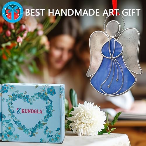 Blue Angel Stained Glass Sun Catcher for Windows Hangings | Personalized Sun Catchers Ornamen,Glass & Metal,Gifts for Mom Grandma Friend Teacher Birthday Christmas Holiday Decor