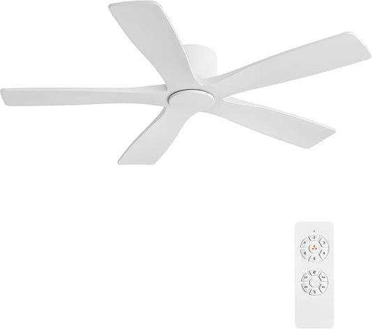 WINGBO 54" Flush Mount DC Ceiling Fans Without Lights, 5 Carved Solid Wood by HomePage