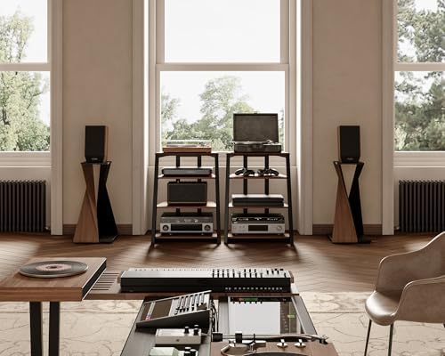 fitueyes 4-tier av media stand corner shelf for shown in use