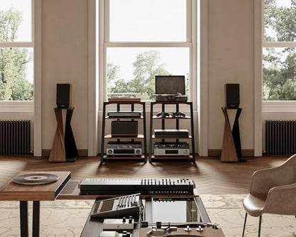 fitueyes 4-tier av media stand corner shelf for shown in use