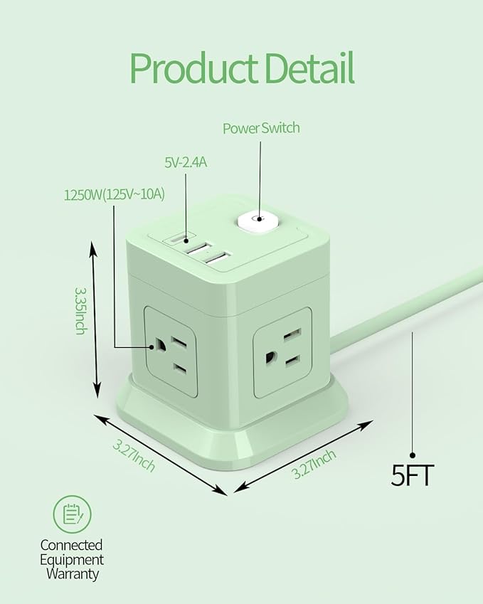 Cube Power Strip, FDTEK 4 Widely Spaced Outlet - Image 3