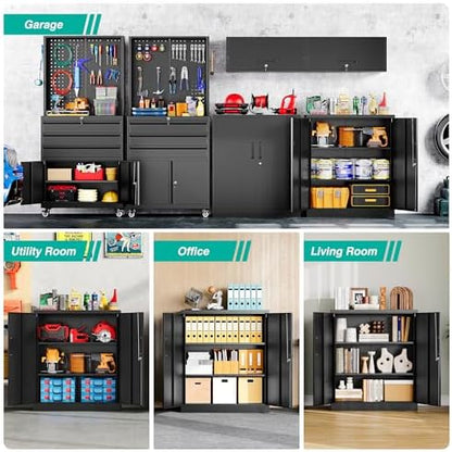 sisesol 36 inch metal storage cabinet with doors, side view
