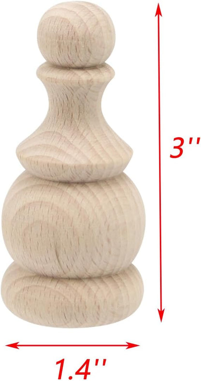 4 Pcs Wood Finials Unfinished Wood Craft Finials | Decorative Finials for Curtain Rod Wood Dowel Rod Finials for Cabinet Decor, 1.4x3.0 Inch