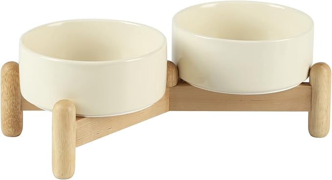 Ceramic 5.1inch Raised Double Bowls Set by Havniva