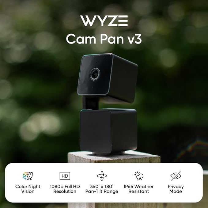 WYZE Cam Pan v3 Indoor/Outdoor IP65 1080P 360° Pan/Tilt/Zoom WiFi Smart Home - Image 2