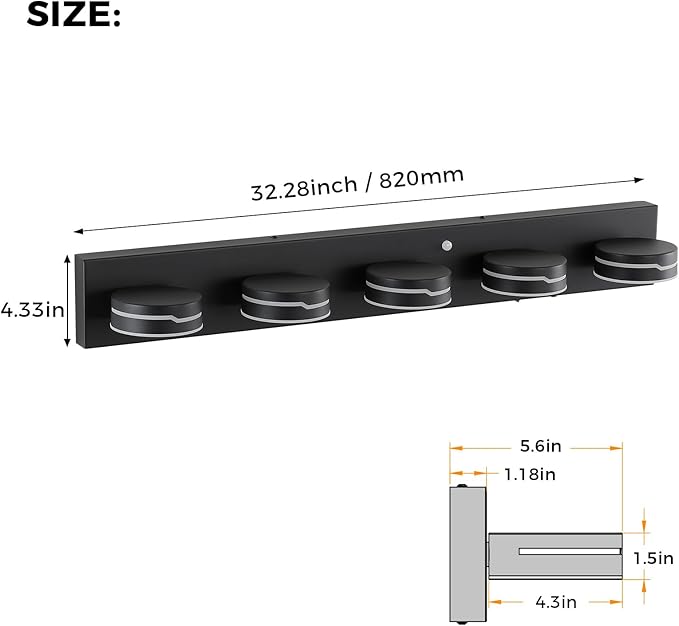 32" Motion Sensor Vanity Light, Matte Black 3CCT 5-Light Modern LED Bathroom - Image 8