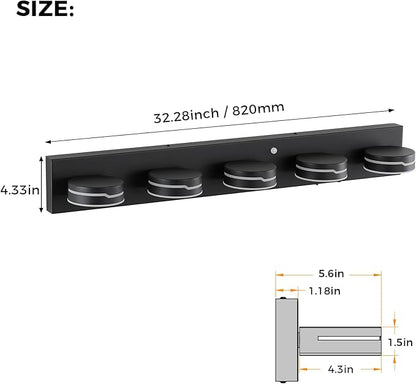 32" Motion Sensor Vanity Light, Matte Black 3CCT 5-Light Modern LED Bathroom - Image 8