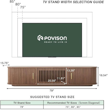 POVISON Fully-Assembled Mid-Century Modern Tambour Door TV Stand, Wood TV - Image 5
