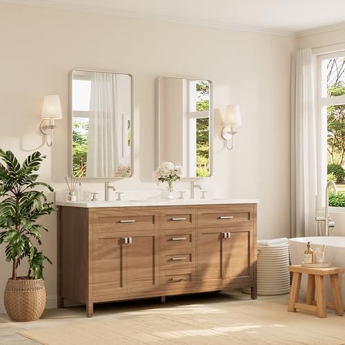 Brushed Nickel Bathroom Mirror 24 x 36 Inch for Vanity Metal Framed Mirror Modern Farmhouse for Living Room Entryway(Horizontal/Vertical)