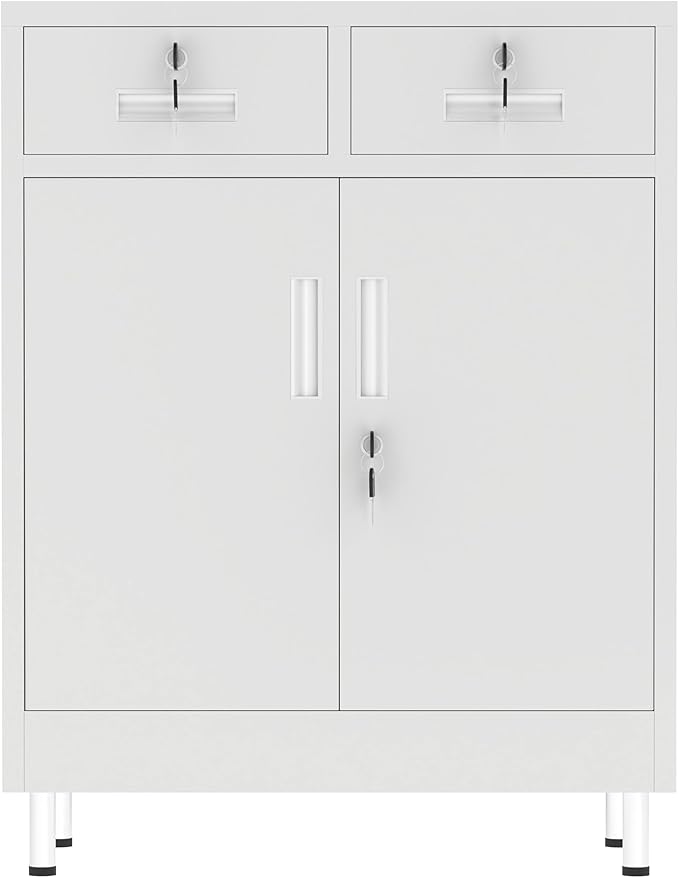 Metal Storage Cabinet with Locking Doors and 2 Drawers, Lockable Storage - Image 9