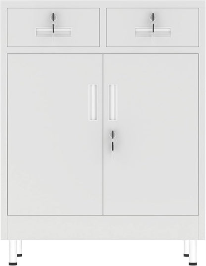 Metal Storage Cabinet with Locking Doors and 2 Drawers, Lockable Storage - Image 9