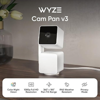 WYZE Cam Pan v3, Indoor/Outdoor IP65-Rated 1080p Pan/Tilt/Zoom Wi-Fi Smart Home - Image 2