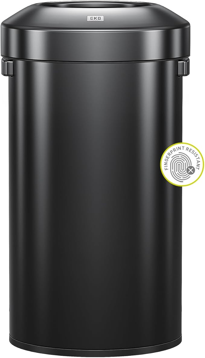 EKO Urban 32 Gallon Round Black Stainless Steel Open Top Waste Bin, Tall by EKO