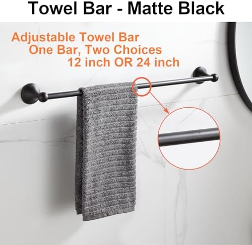 bgl bathroom accessory set, matte black adjustable expandable shown in use