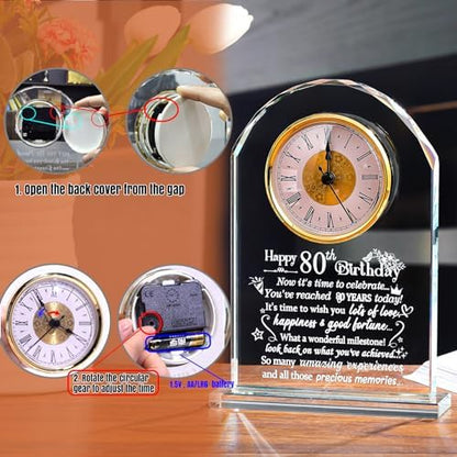 Happy 80th Birthday for Women, Men, Parents, 80 Year Old Glass Quartz Clock | 80th Birthday Gifts for Parents & Grandma, Grandpa, 80 Year Old Birthday Present for Her, Mom, Dad, 80 Year Blessing Keepsake