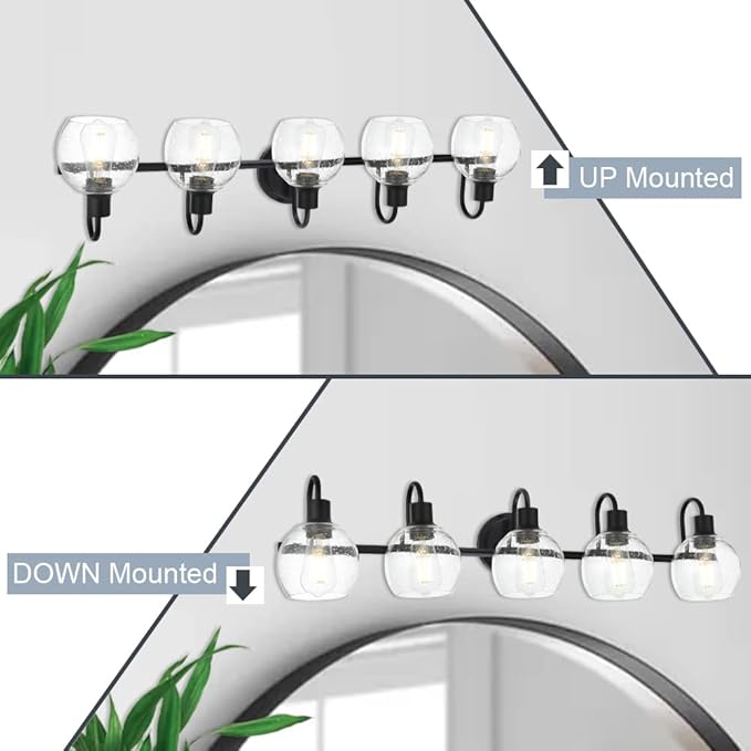 WINSHEN 5-Lights Black Bathroom Vanity Light Fixtures Over Mirror, Modern - Image 3