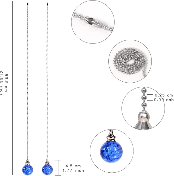 2PCS Blue Pull Chain Crystal Glass Ice Cracked Ball Pull Chain - Image 2